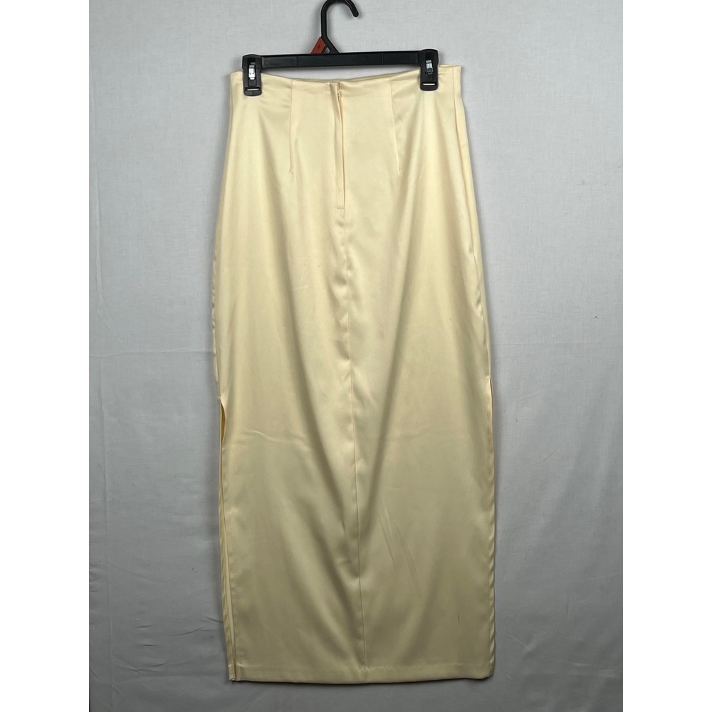 Unbranded Maxi Skirt Womens High Waist Side Slit Column Cream Yellow L 36in